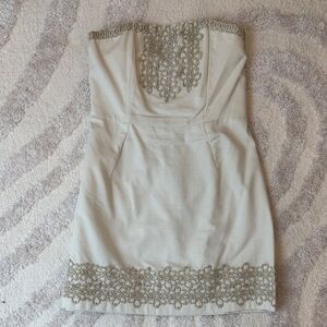 Mud Pie Strapless Dress with Gold Embroidery